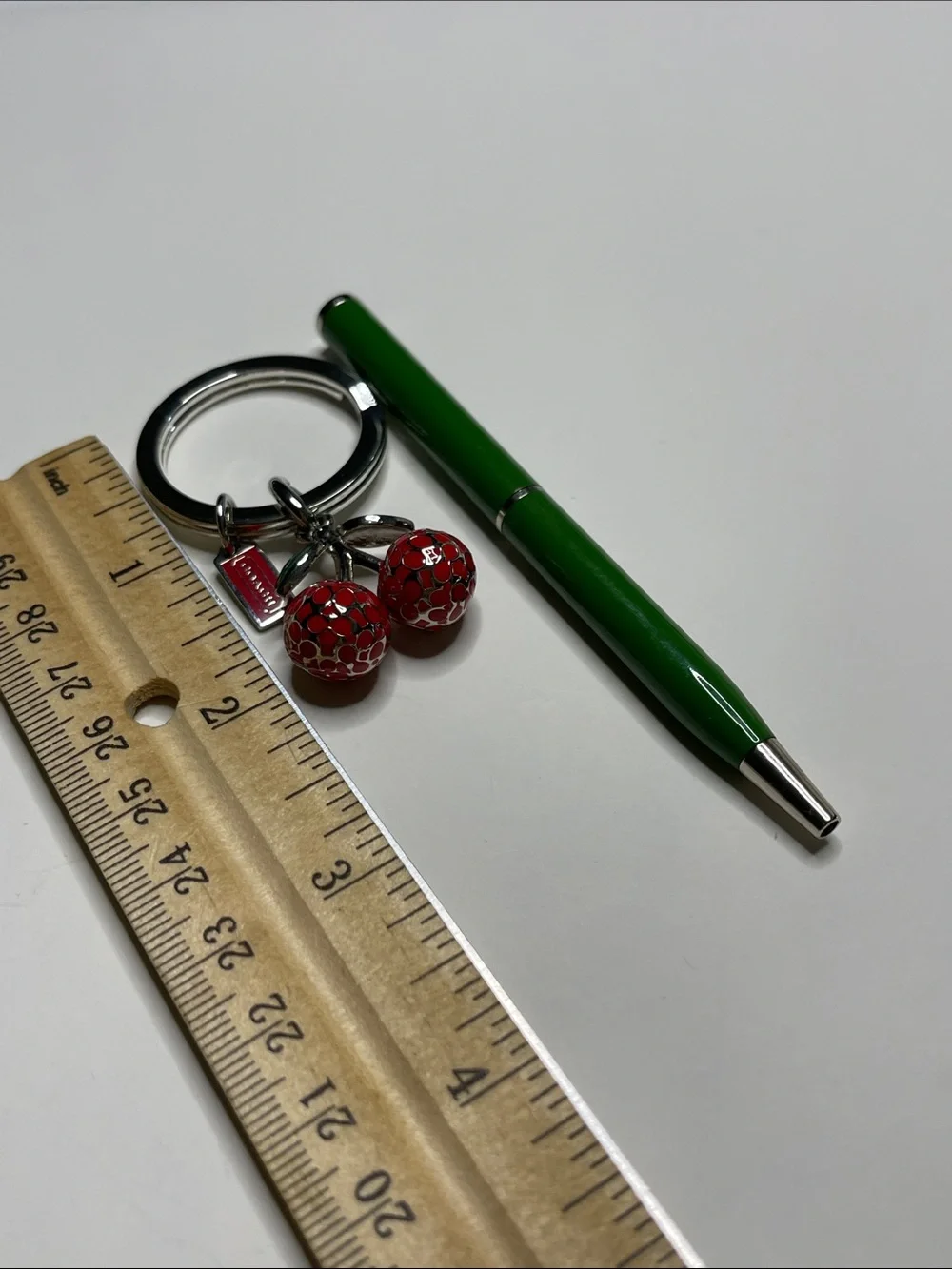 Coach Cherry Keychain Charm with Red Enamel Cherries and Coach Pen - Picture 4 of 8